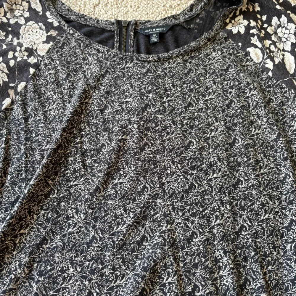 Lucky Brand Women's Top | M Boho Floral Block Peasant Festival Coquette - Picture 3 of 9